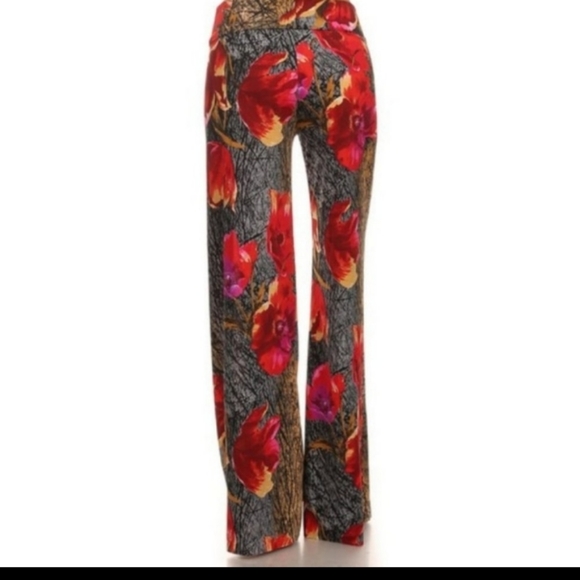 Palazzo Distressed Floral Pants - Picture 3 of 7